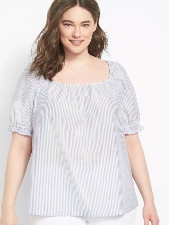 Lane Bryant Tops - Lane Bryant Striped Metallic Trim Puff Sleeve Top NWT Size 20